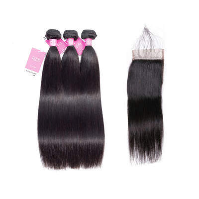 ISEEHAIR Straight Hair Bundles with Closure ISEE HAIR 10A Grade 100% Human Virgin Hair