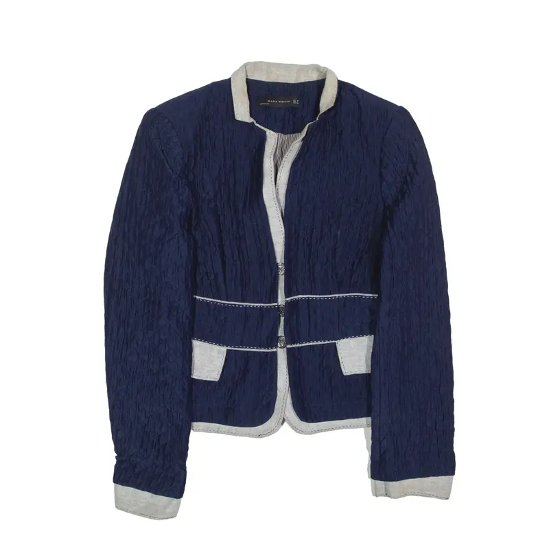 ZARA WOMAN Quilted Blazer Jacket Blue Womens M