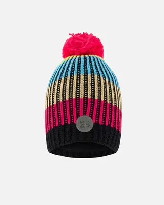 Knitted Winter Hat In Black & Multicolor | Size: 2/4
