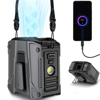 FrSara Waist Fan, 8000mAh PowerBank, Portable Fan, with Metal Clip, High Speed ​​Fan, Cooling Fan that Blows w/ Lanyard, ...