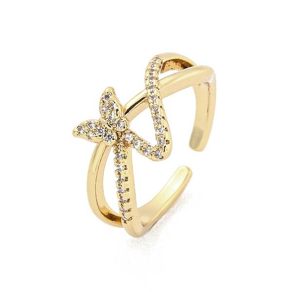 Brass Micro Pave Cubic Zirconia Cuff Rings