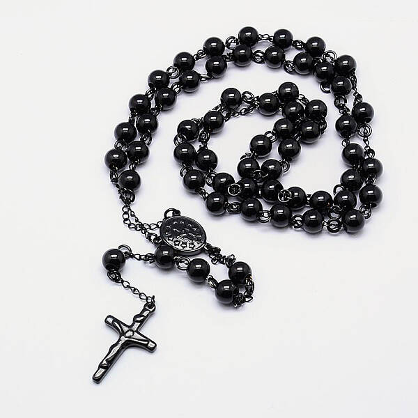 Men's Rosary Bead Necklace with Crucifix Cross