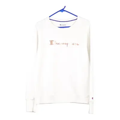Champion Spellout Sweatshirt - Medium White Cotton Blend