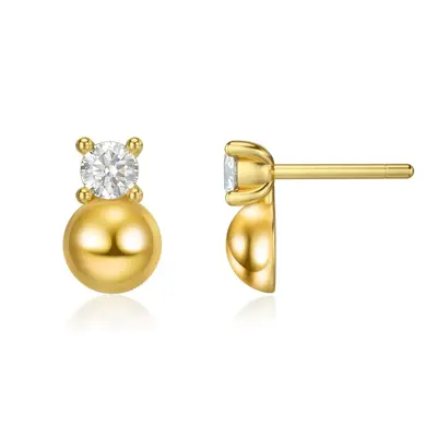 14K Gold Round Crystal Round Stud Earrings For Women