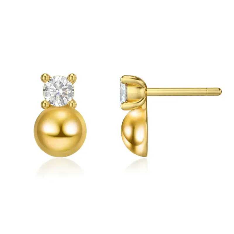 14K Gold Round Crystal Round Stud Earrings For Women