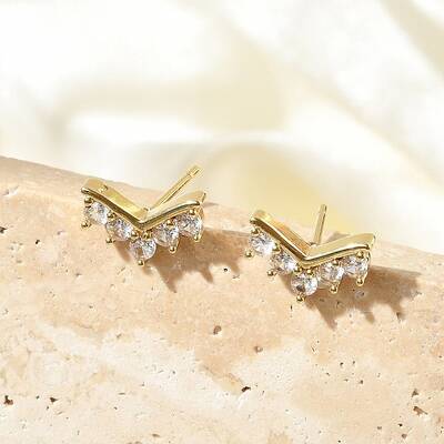 Brass Micro Pave Clear Cubic Zirconia Stud Earrings