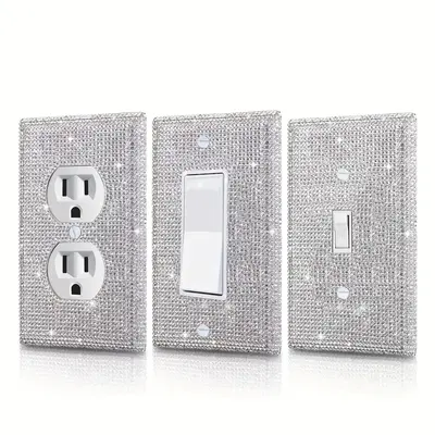 Stylish Glitter Decor Switch Cover, Home Wall Outlet Protective Cover, Home Room Kitchen Improvement Supplies, Electrical Soc...