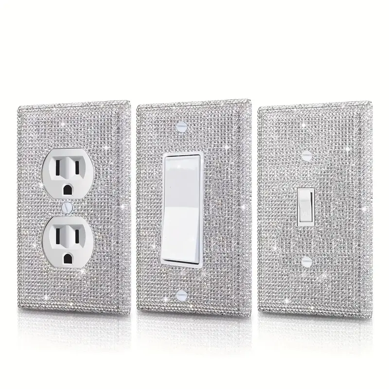 Stylish Glitter Decor Switch Cover, Home Wall Outlet Protective Cover, Home Room Kitchen Improvement Supplies, Electrical Soc...