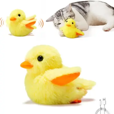 Electric Duck Design Cat Toy, 1 Count USB Rechargeable Interactive Fun Flaping & Quacking Toy, Indoor Cat Stress Relief Enter...