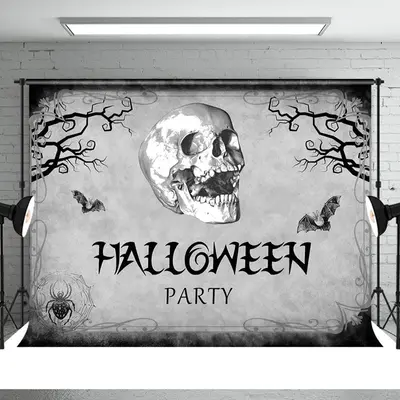 Black And Grey Skull Theme Backdrop For Halloween - Aperturee