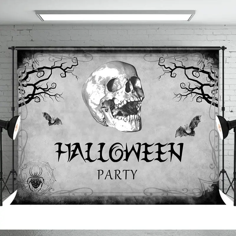 Black And Grey Skull Theme Backdrop For Halloween - Aperturee