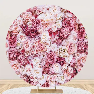 Pink Floral Romantic Wall Round Wedding Backdrop - Aperturee