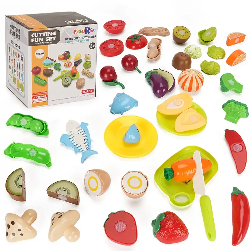 Fygurso Learning Toys Food Play Set, Cutting Food Toy for Preschool Activities, Pretend Play Kitchen Accessories for Toddlers