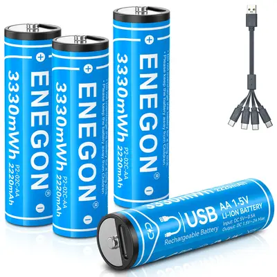 ENEGON 4-Pack AA/AAA Type-C Rechargeable Li-ion Batteries, 1.5V Lithium with Fast 2-Hour Charging, for Toys, Remote Controls,...
