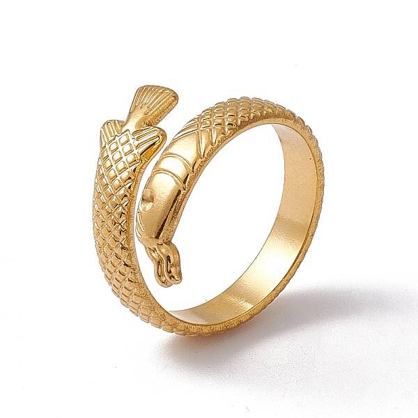 Ion Plating(IP) 304 Stainless Steel Ring Arowana Fish Wrap Open Cuff Ring for Women