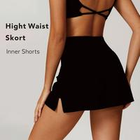RRIVE Women’s Solid Color 2 in 1 High Waisted Skort Flowy Slit Mini Skirt with Built-In Shorts Stretchy A-Line Fit for Summ...