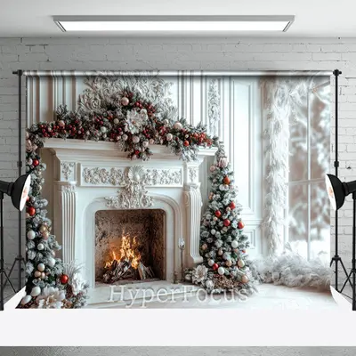 Indoor White Luxury Fireplace Christmas Vibe Backdrop - Aperturee