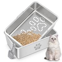 Ptlom Stainless Steel Sifting Litter Box,Sifting Cat Litter Box for Wood Pine Pellets,Odor Control,Easy to Clean,Sifter Syste...