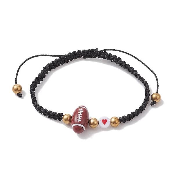 Sport Theme Acylic & Alloy Braided Bead Bracelet
