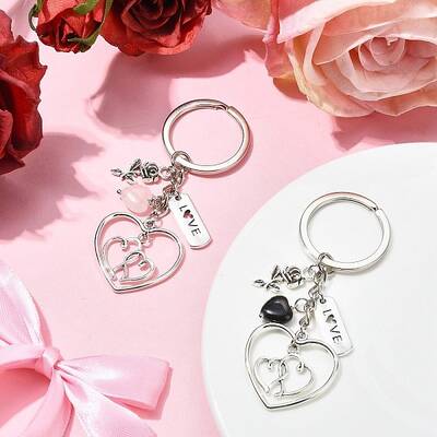 Natural Rose Quartz & Black Onyx Keychain