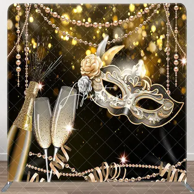 Aperturee Black Gold Bokeh Pearl Mask Cheers Square Backdrop, 6X6FT(1.8X1.8M), 111 USD, square double-sided backdrops, DSLH0D...