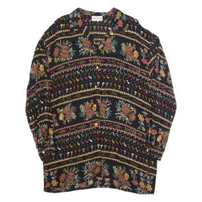 PIERRE FRANCK Womens Printed Shirt Black Collared Viscose Crazy Pattern L