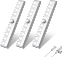Motion Sensor Under Cabinet Lights USB Rechargeable LED Closet Lights, Wireless Magnetic Stick-on Cordless 10 LED Night Light...