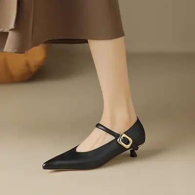 CHIKO Shamia Pointy Toe Kitten Heels Mary Jane Shoes