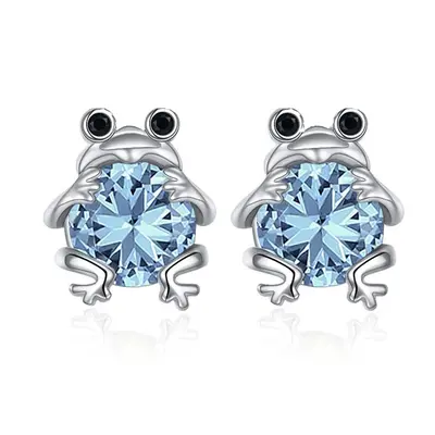 Sterling Silver Cubic Zirconia Frog Stud Earrings