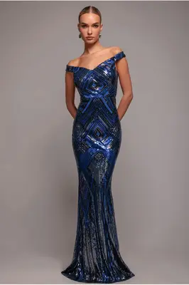 Goddiva Geometric Sequin Sleeveless Maxi - Royal Blue