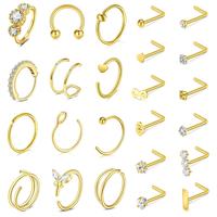 20G Nose Rings Set (24counts/set) Gold Stainless Steel Nose Rings for Women Nose Rings Hoops L Shaped Nose Studs Screw