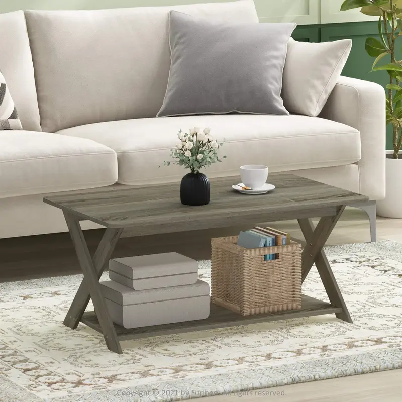 HOMLUX Modern Simplistic Criss-Crossed Coffee Table – French Oak, Trendy Design for Living Room