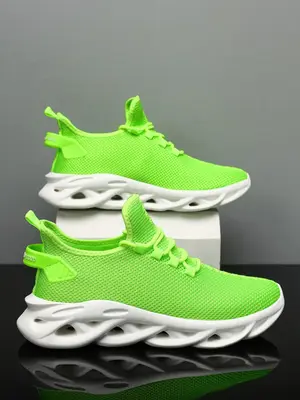 Men's Sportive Plain Color Lace Up Low Top Sneakers, Boy Casual Comfortable Breathable Sports Shoes, Fashionable Trainer Snea...