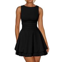 Kaximil Women's Ruffle Hem Boat Neck Mini Dress Sleeveless Ruched Corset Short Party Dresses,Tank Top Short Dress,Comfort sum...