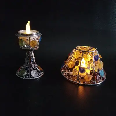 Handmade colored glass Tea Light candle holder | Color: Red