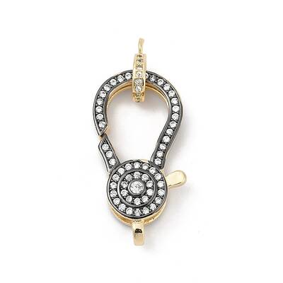 Flat Round Brass Micro Pave Clear Cubic Zirconia Lobster Claw Clasps