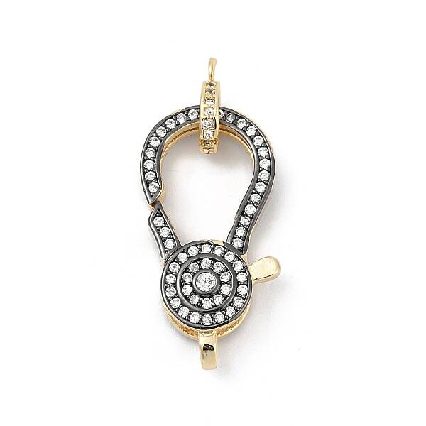 Flat Round Brass Micro Pave Clear Cubic Zirconia Lobster Claw Clasps