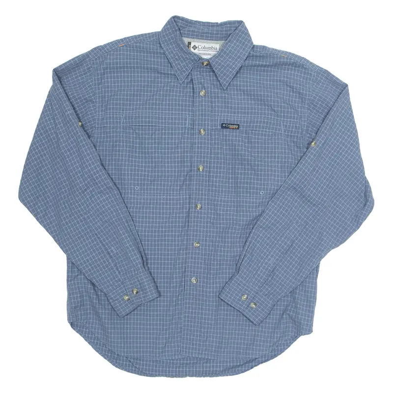 COLUMBIA Mens Shirt Blue Check Long Sleeve S