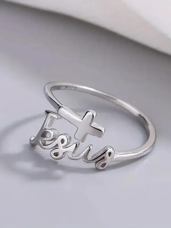 Fashion Cross & Letter Design Ring, 2024 New Style Adjustable Ring, Casual Jewelry for Party, Daily Clothing Decor, Trendy Al...
