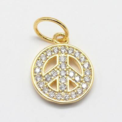 CZ Brass Micro Pave Cubic Zirconia Peace Sign Charms