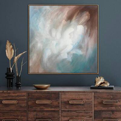 Abstract original oil painting on canvas: bright impasto painting in blue, white, brown colors as contemporary art wall decor...