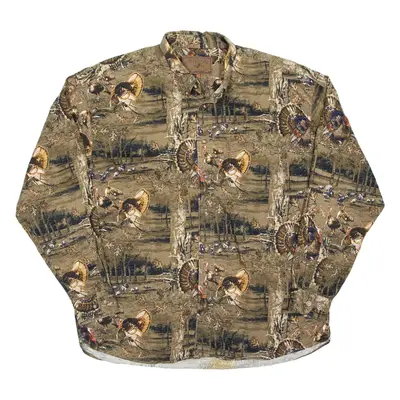 NORTH RIVER Mens Shirt Green Crazy Pattern Long Sleeve XL