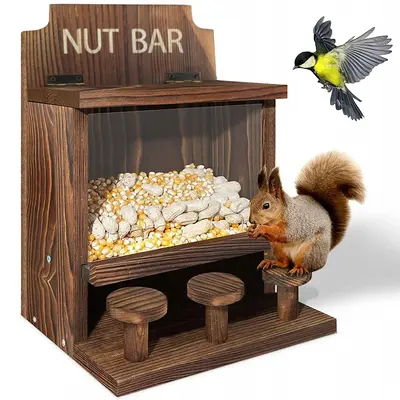 Wooden Bird Feeder, Durable Nut Bar Box for Corn & Peanut, Outdoor Bird Feeding Tool, Pet Supplies for Squirrels, Birds, Smal...