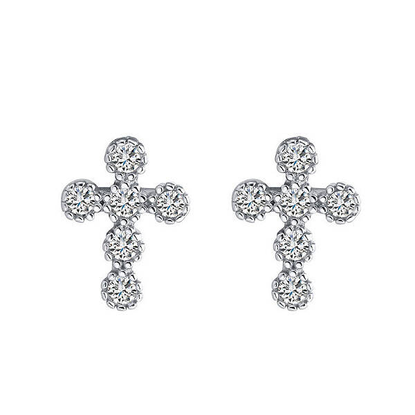 Cross Rhodium Plated 925 Sterling Silver Cubic Zirconia Stud Earrings for Women