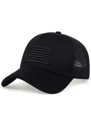 Casual Contrast Mesh Baseball Cap With Adjustable Strap, Flag Patch Decor, Outdoor Sports Hat for Men and Women, Daily Use