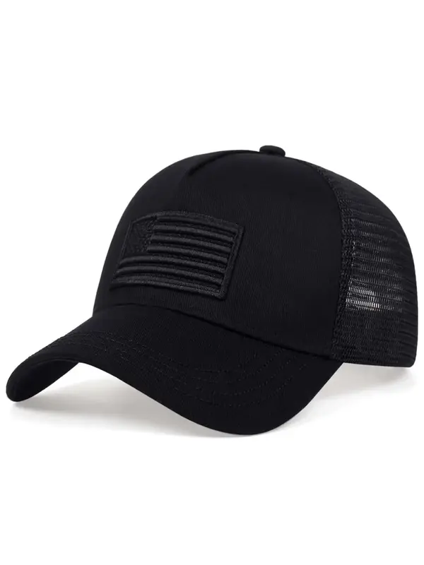 Casual Contrast Mesh Baseball Cap With Adjustable Strap, Flag Patch Decor, Outdoor Sports Hat for Men and Women, Daily Use