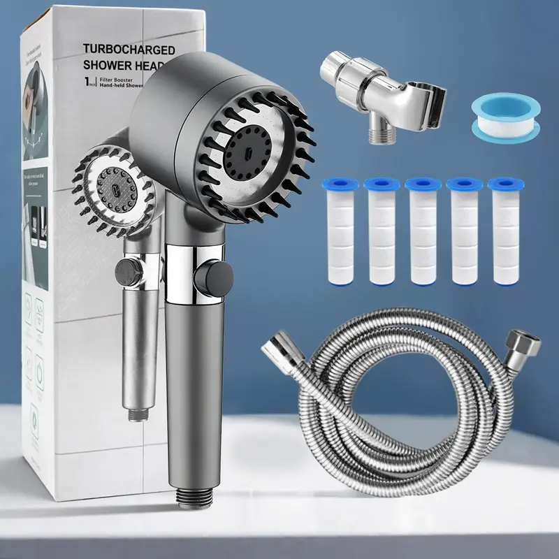 3-Setting Handheld Shower Head with Massage Function & Water Boost — Comes with 5 Filter Cartridges