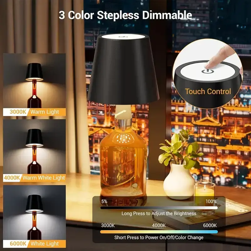 Wireless wine bottle lamp 3 color temperature wine bottle lamp stepless dimming LED wine bottle lamp wireless lamp suitable f...
