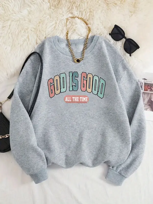 Women's Letter Print Drop Shoulder Sweatshirt, Casual Long Sleeve Round Neck Pullover for Fall & Winter, Women's Clothes for ...