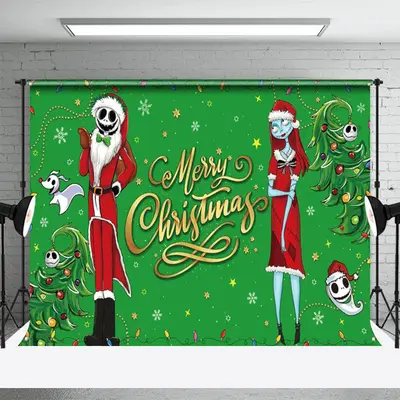 Nightmare Santa Green Xmas Tree Christmas Backdrop - Aperturee